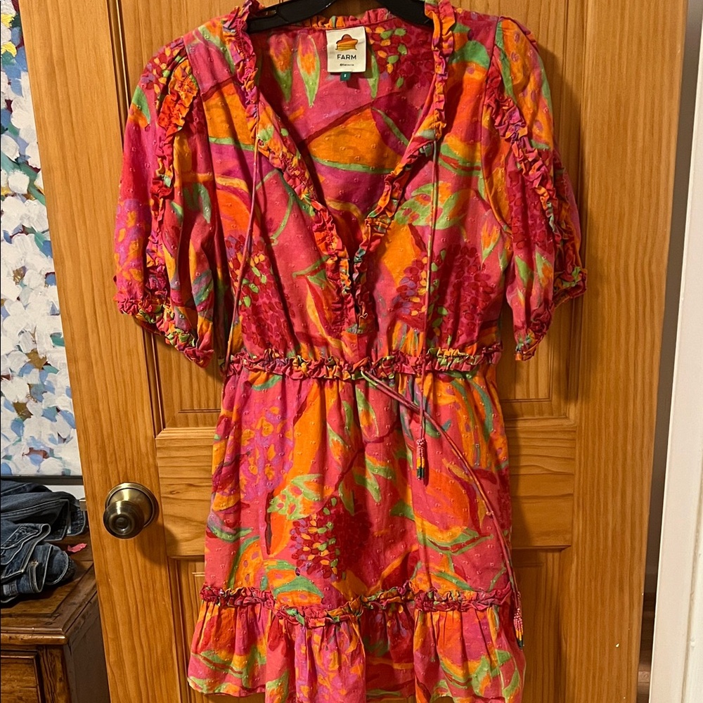 FARM Rio fruit brush Vibrant Pink and Orange Dress